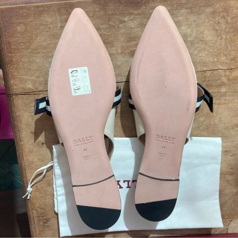 Bally slingback flats /‎ slides women's 10.5 ivory black preppy quiet luxury